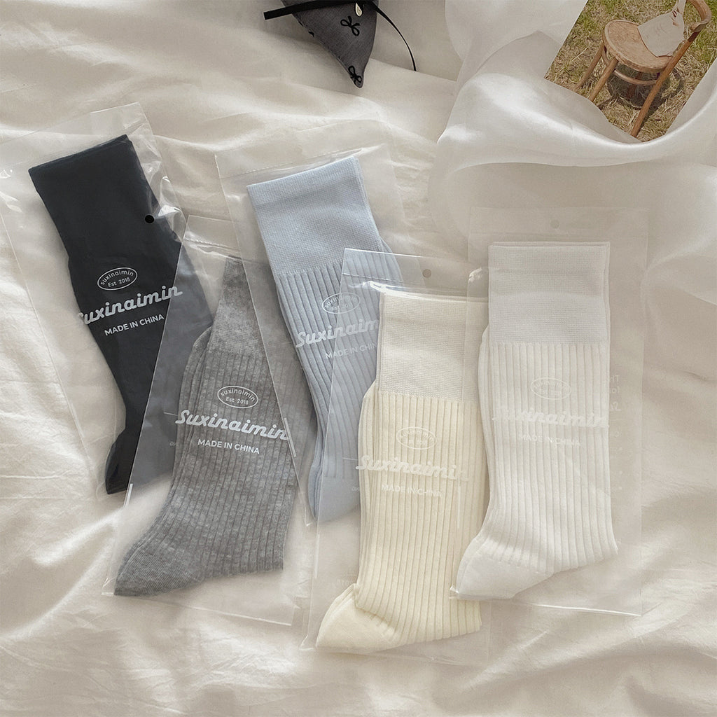 Minimalist Solid Ribbed Cotton Socks