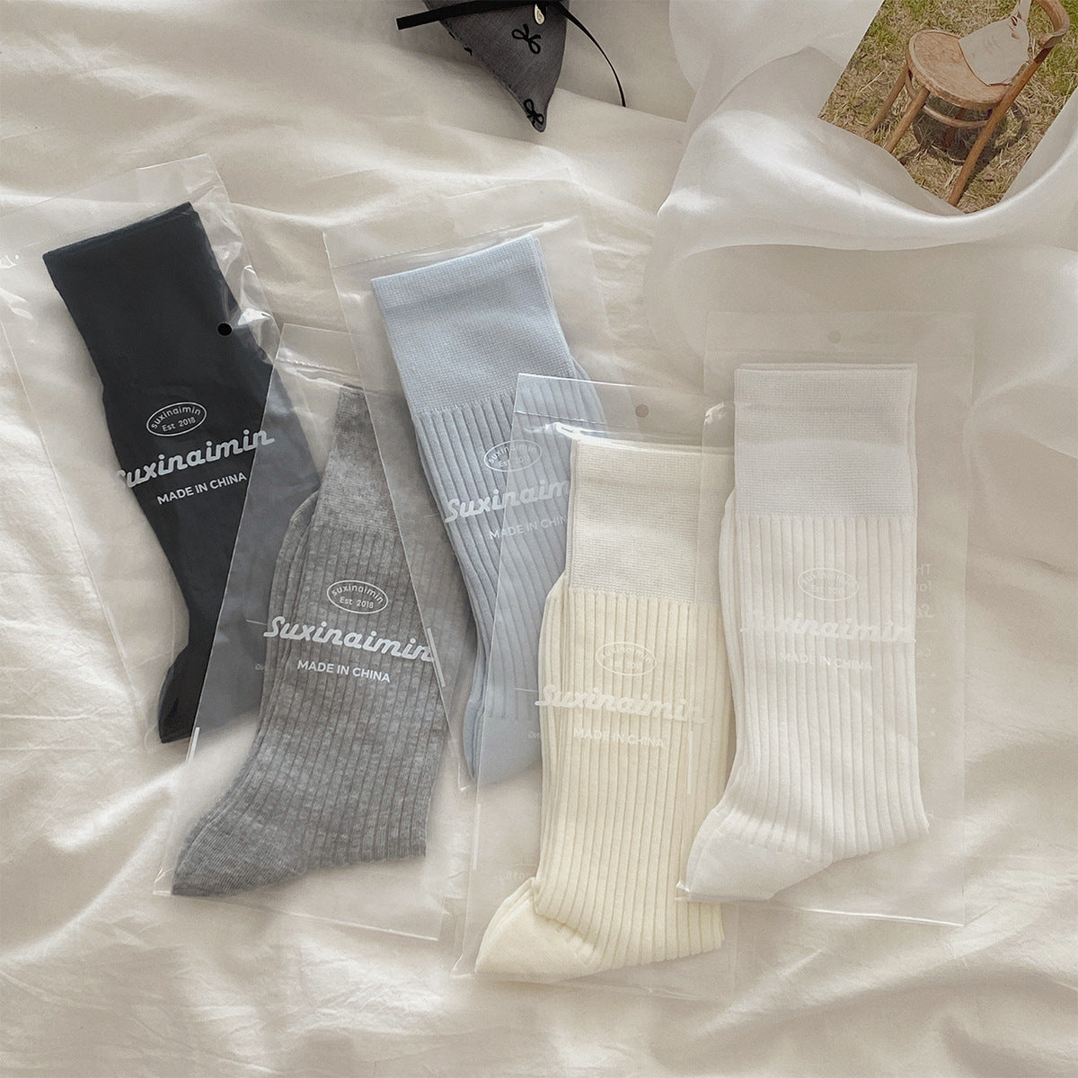 Minimalist Solid Ribbed Cotton Socks