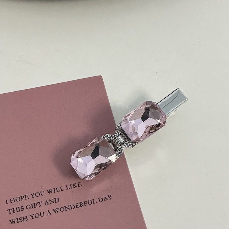 Silver Pink Crystal Hair Clips