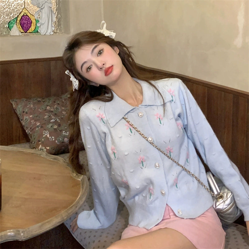 Pink Flower Beige Cardigan