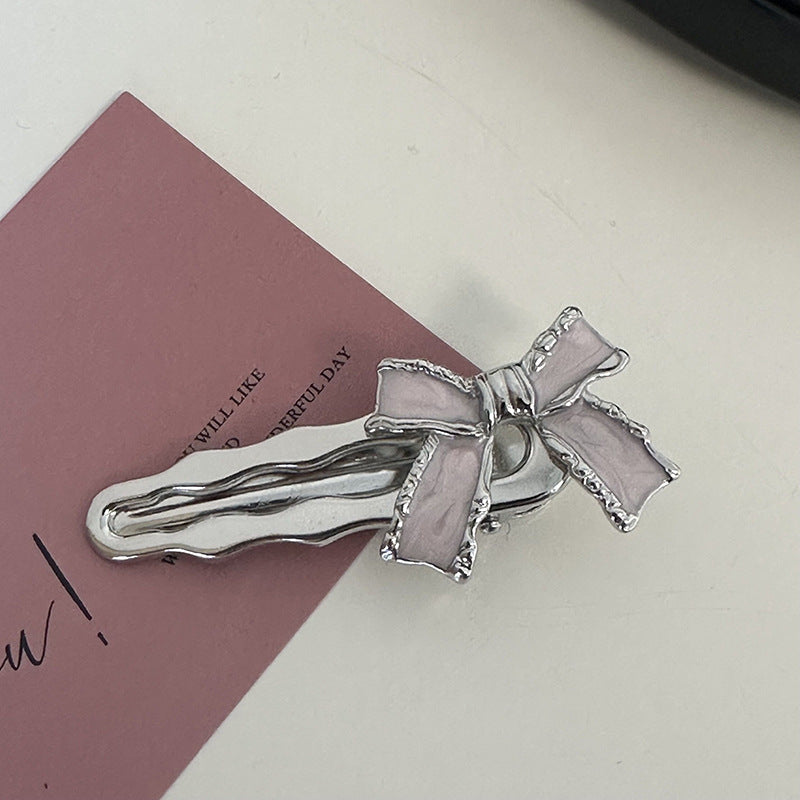 Silver Pink Crystal Hair Clips