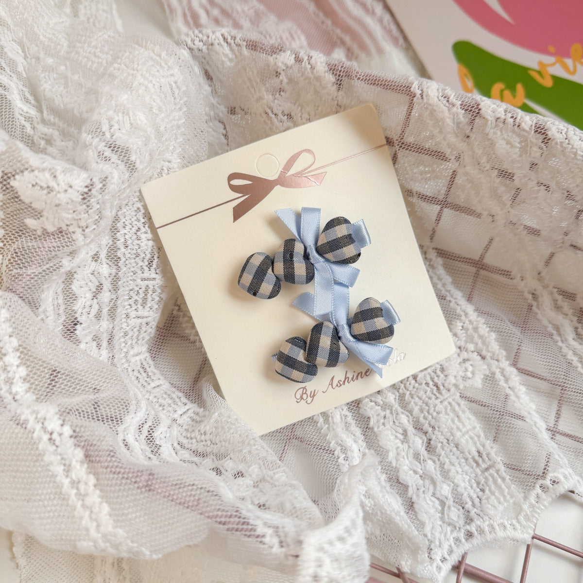 Gingham Bow Hair Clip Set