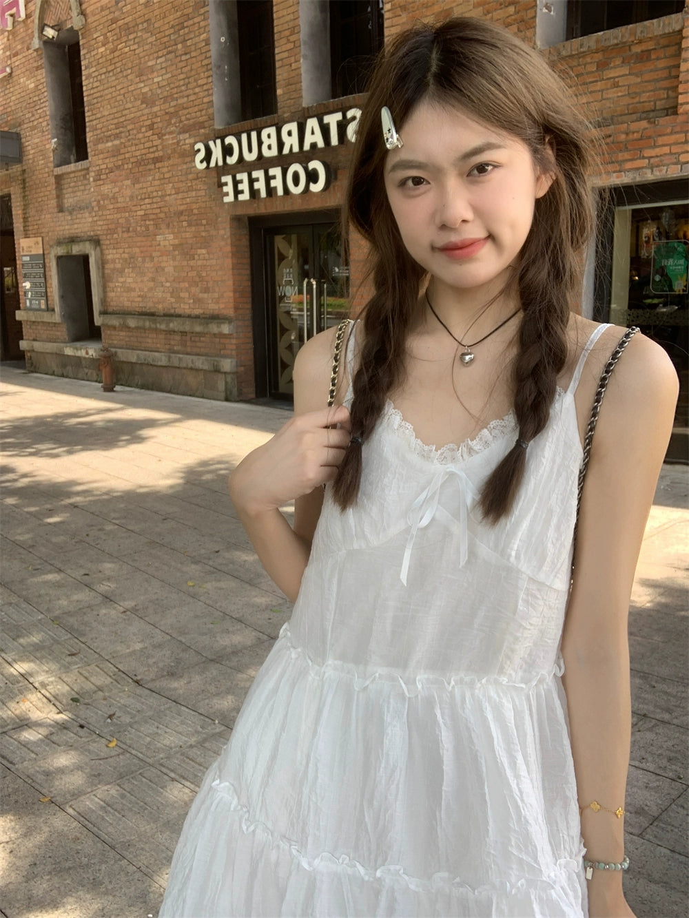 White Ruffled Sleeveless Tiered Summer Sundress