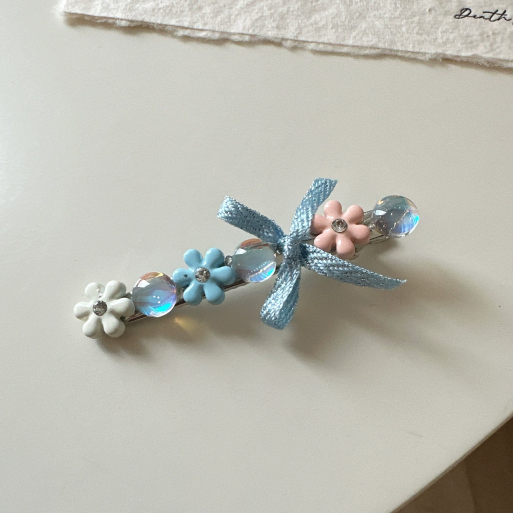 Pastel Blue Rhinestone Hair Clips