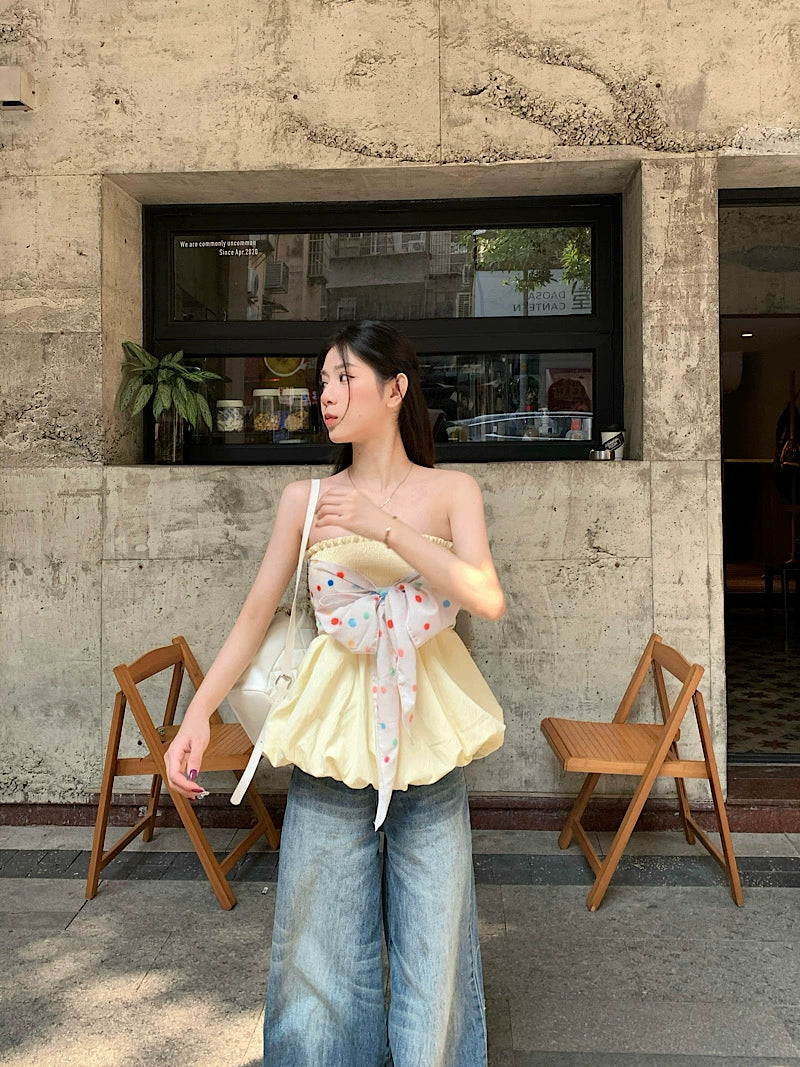 Sweet Bow Strapless Peplum Top