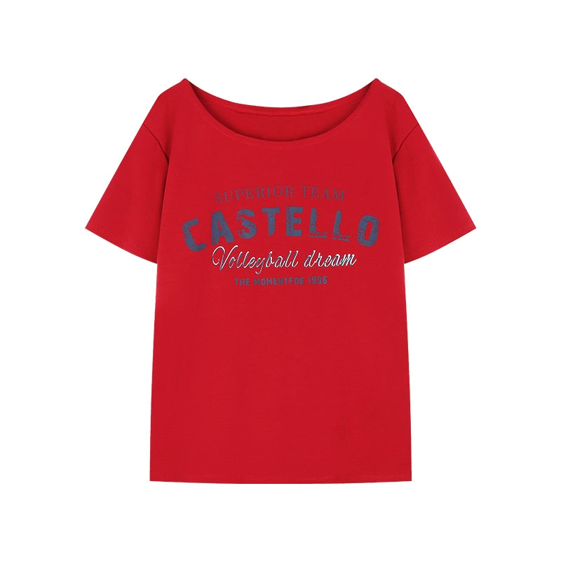 Off Shoulder Oversized Red Tee