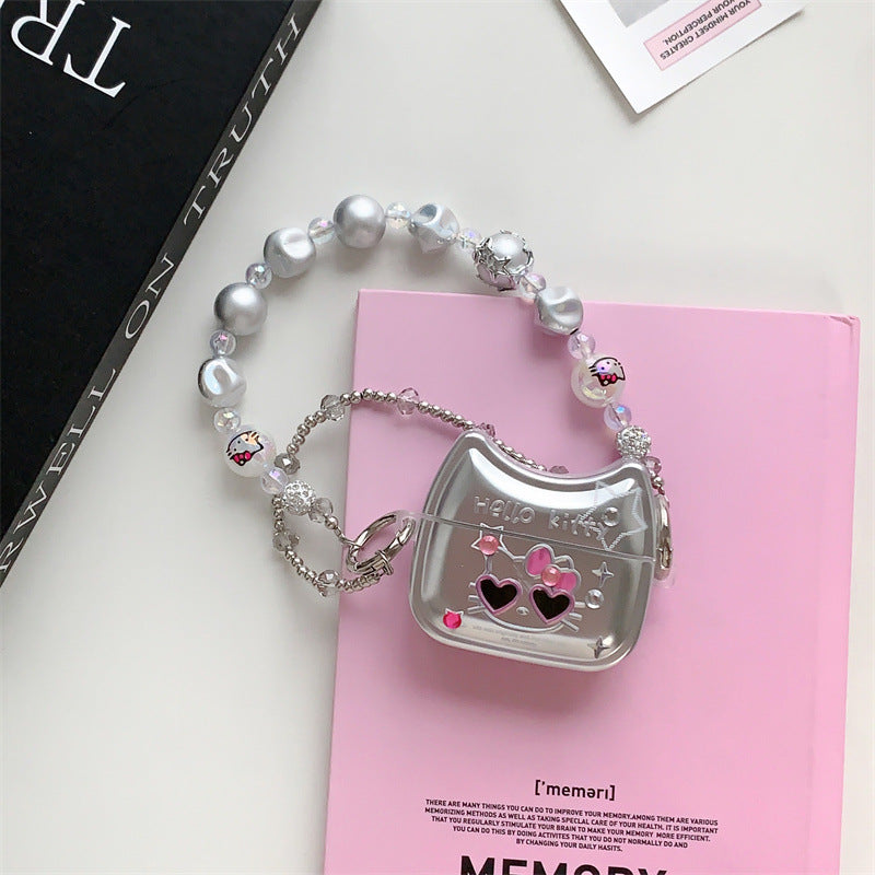 Silver Kitty Pearl Bag AirPods Case