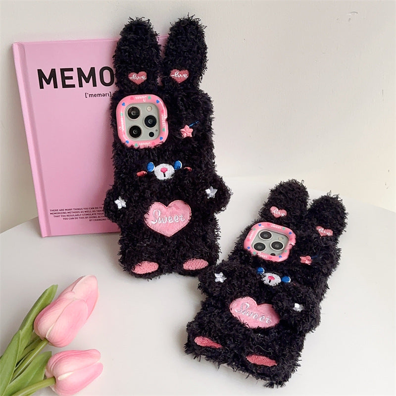 Black Heart Bunny Fluffy Case