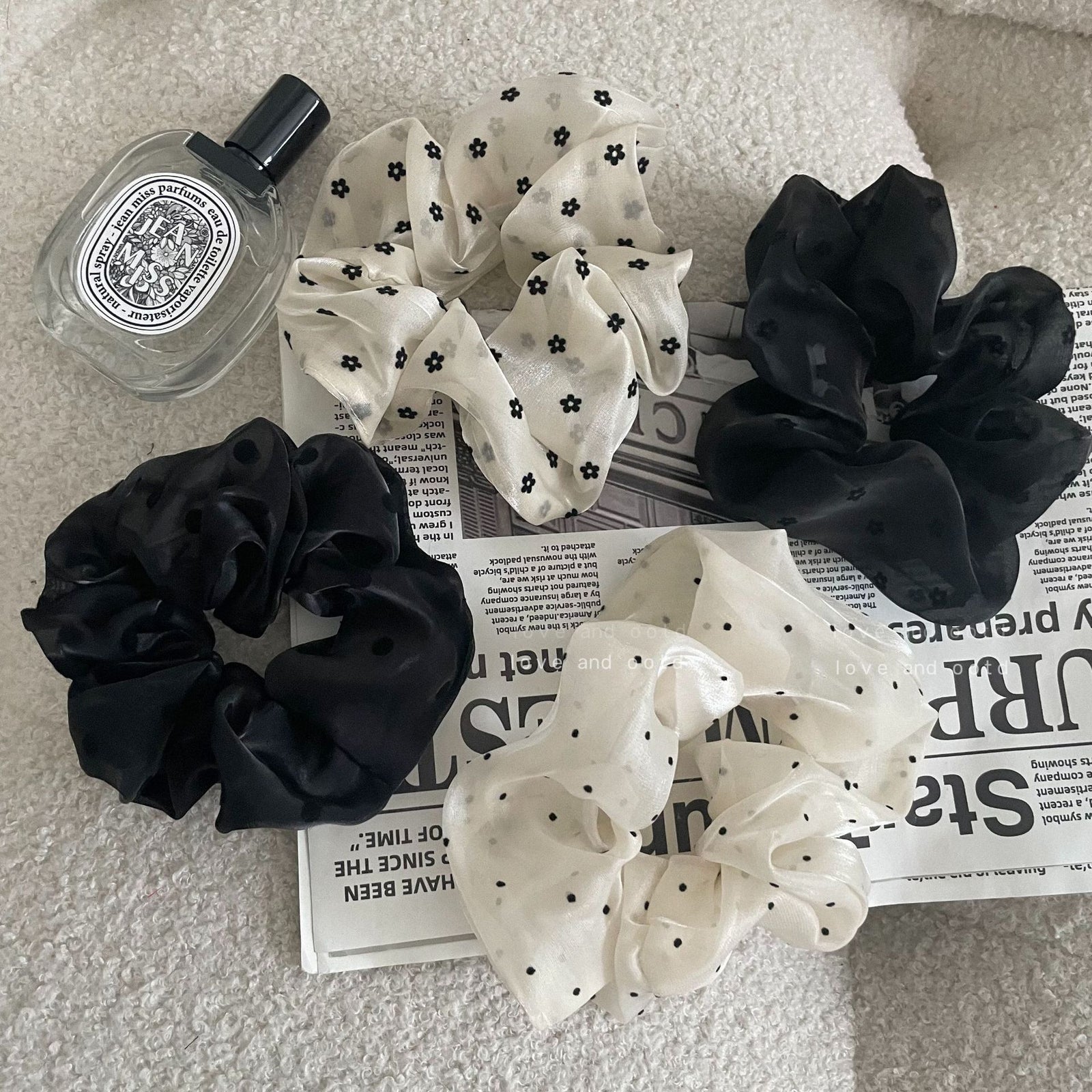 Floral Dotted Chiffon Scrunchies