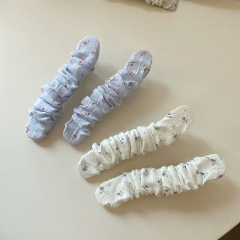 Ruched Floral Fabric Hair Clips