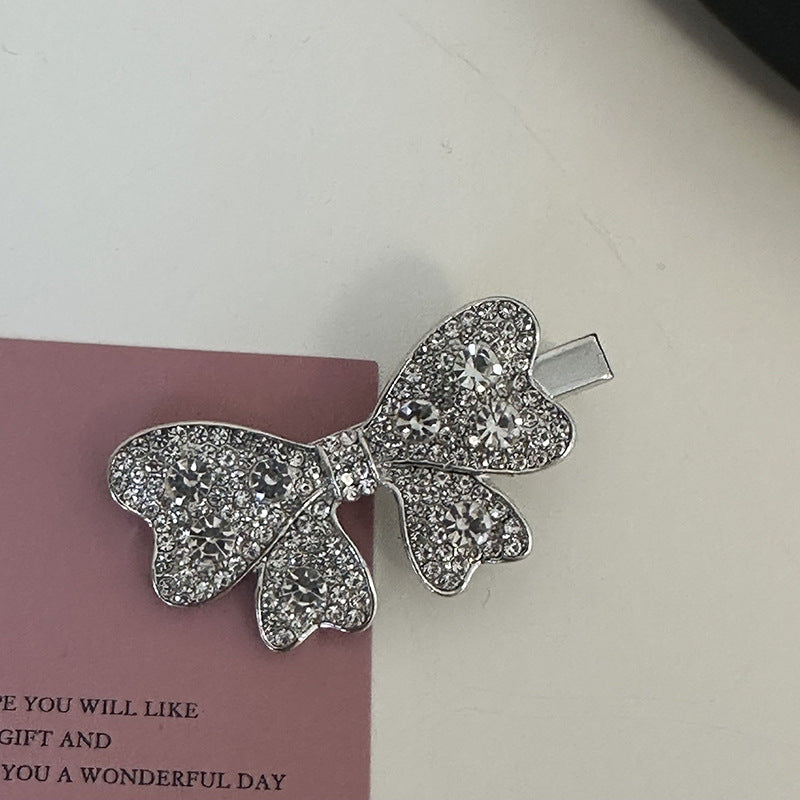 Silver Pink Crystal Hair Clips