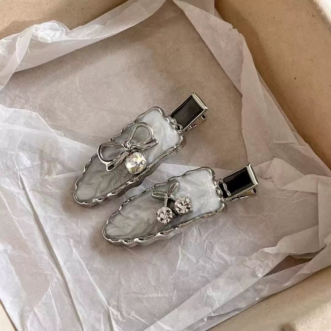 Cherry Silver Hair Clips