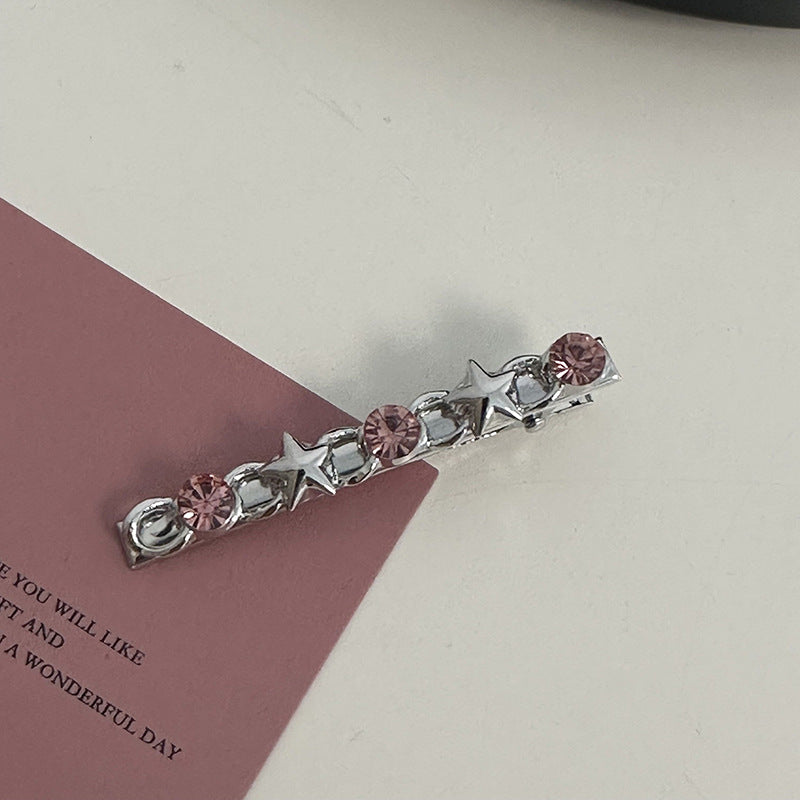 Silver Pink Crystal Hair Clips