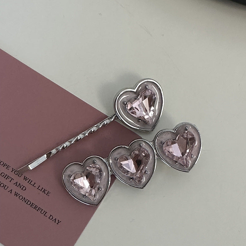 Silver Pink Crystal Hair Clips