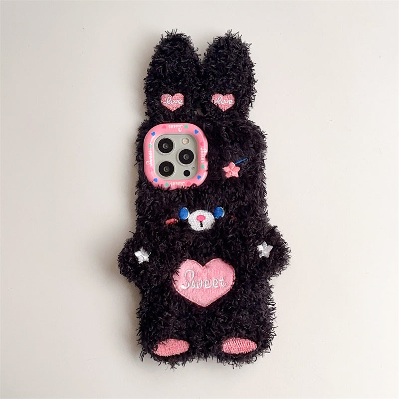 Black Heart Bunny Fluffy Case