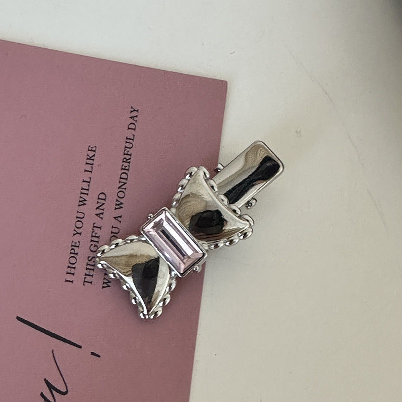 Silver Pink Crystal Hair Clips