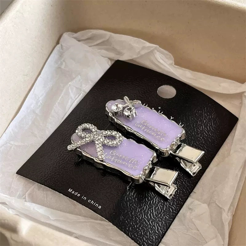 Lilac Rhinestone Cherry Hair Clips