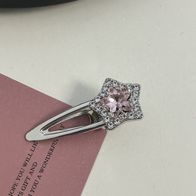 Silver Pink Crystal Hair Clips