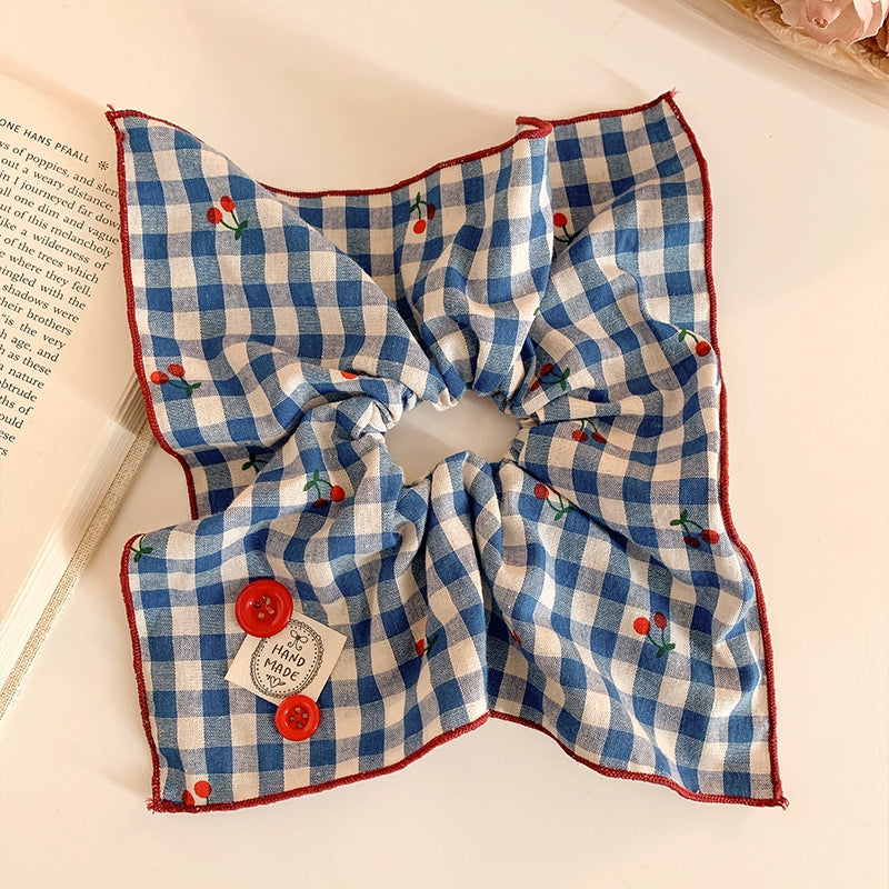 Cherry Gingham Handmade Hair Scrunchie