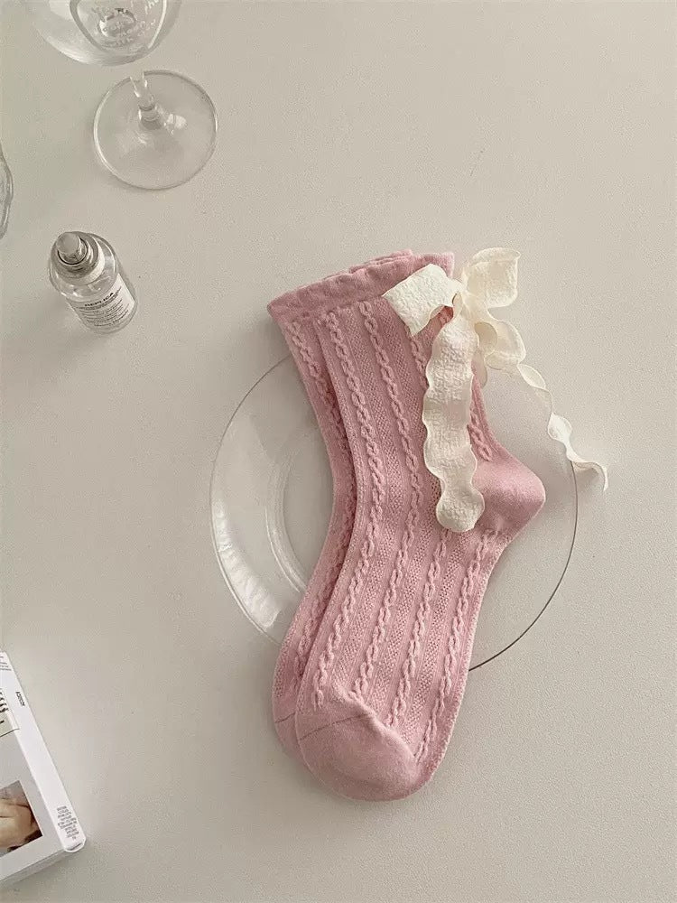 Sweet Pastel Bow Cotton Socks