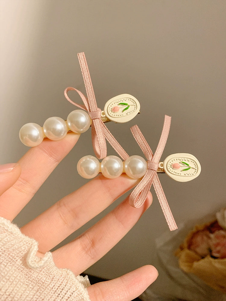 Sweet Bow Pearl Hair Barrettes