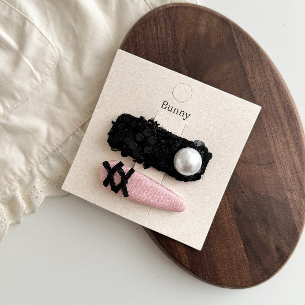 Bunny Pink Black Hair Clips