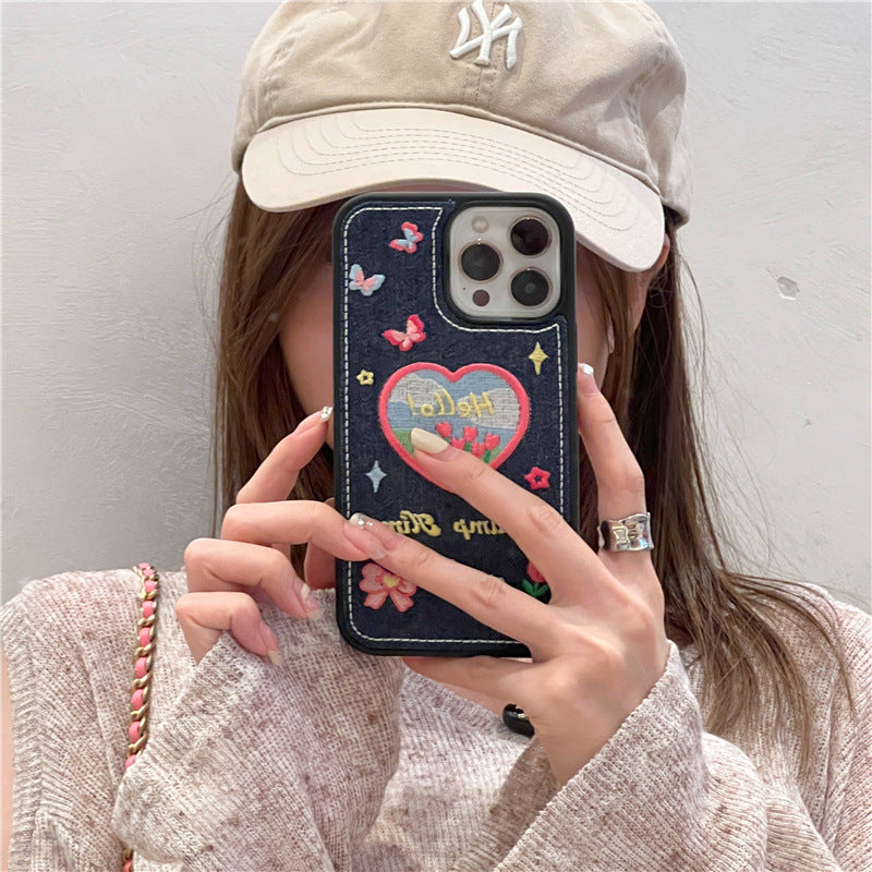 Embroidered Tulip Denim Case