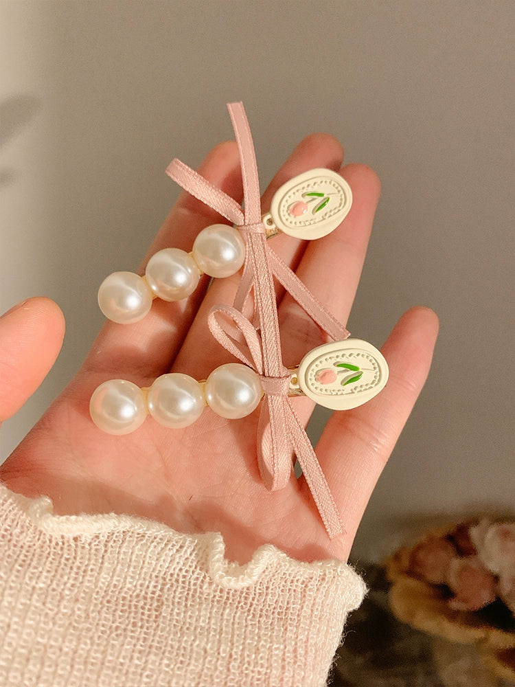 Sweet Bow Pearl Hair Barrettes