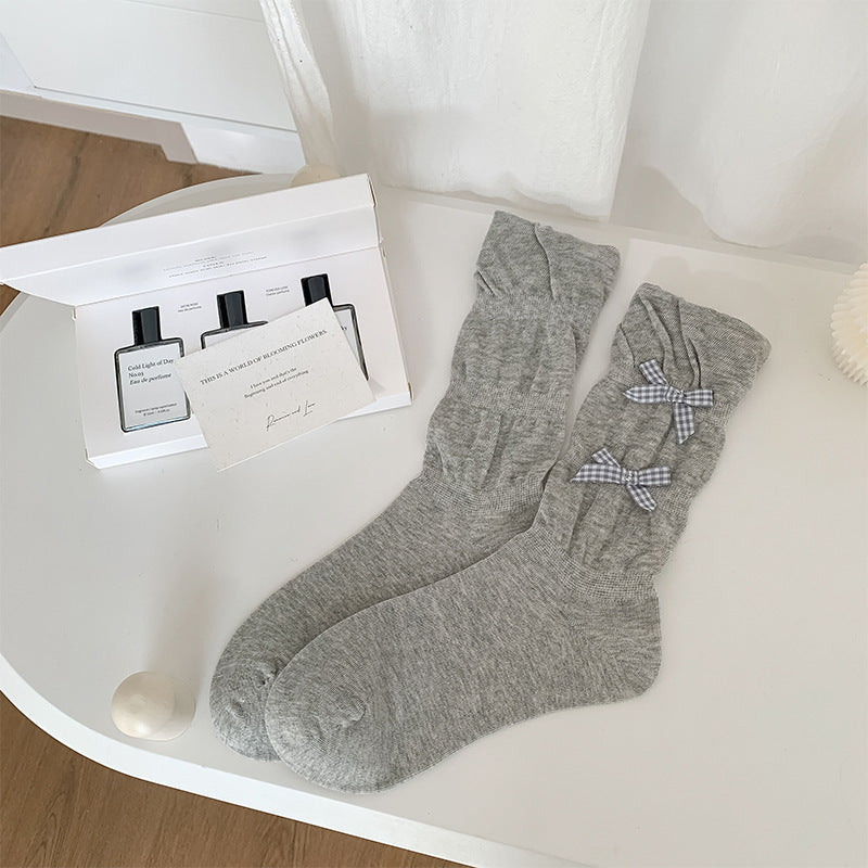 Ruffled Gingham Bow Socks