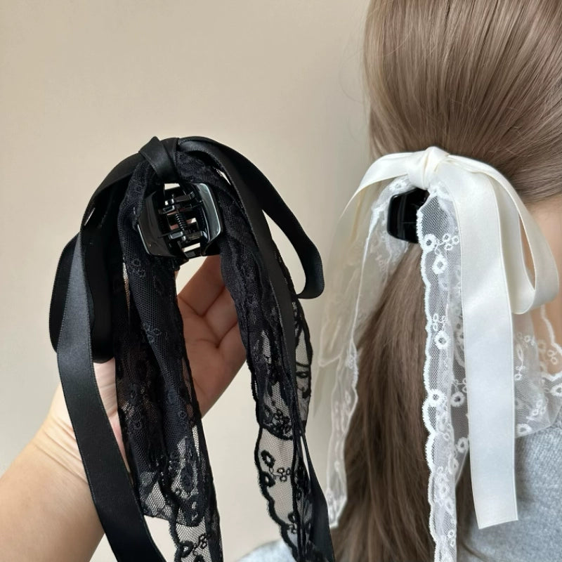 Elegant Satin Lace Bow Clip