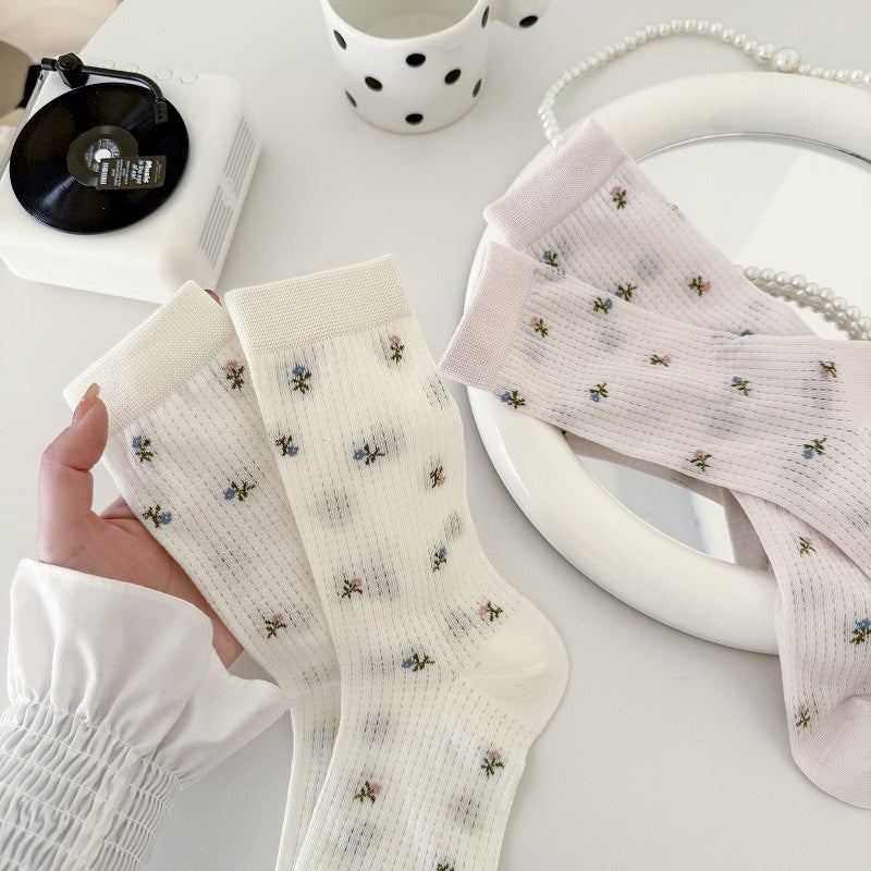 Pastel Floral Mesh Socks
