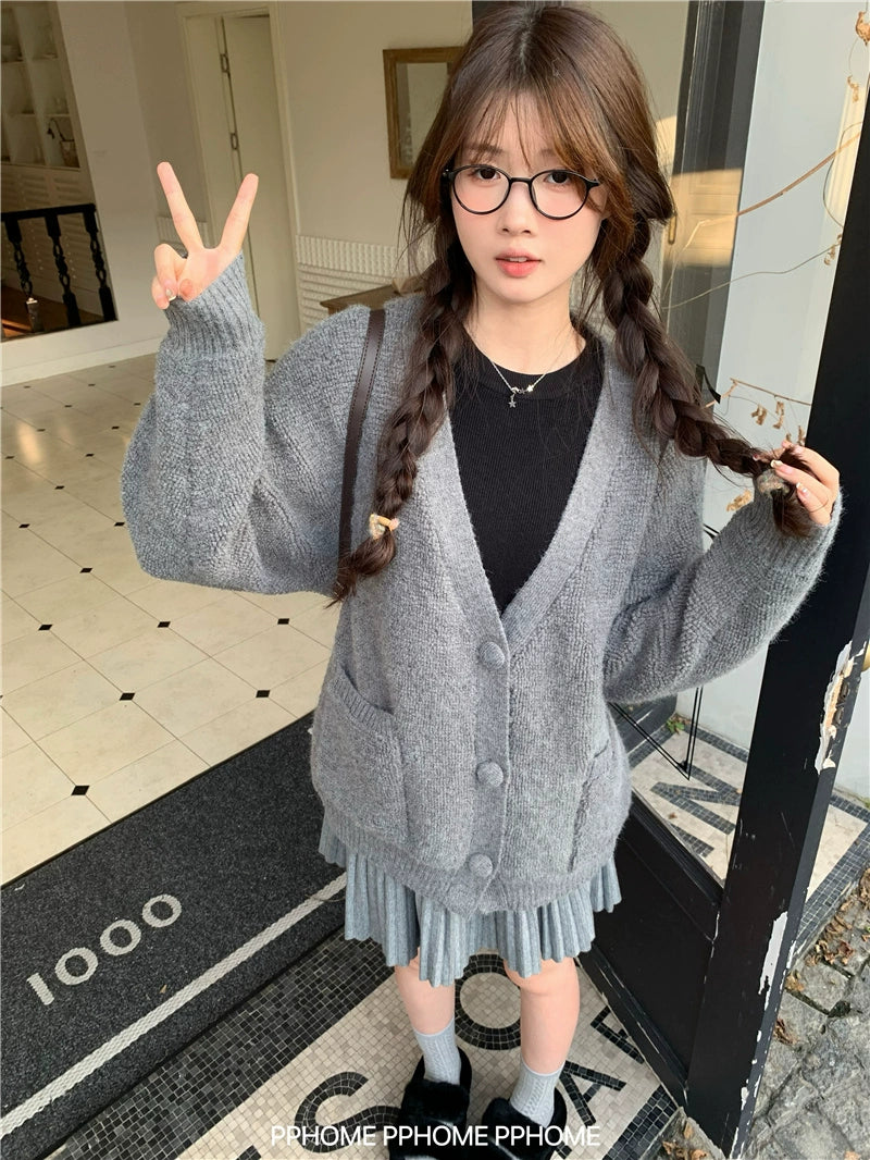 Plain Grey Oversized Cardigan