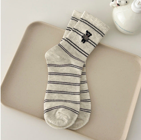 Striped Animal Embroidered Socks