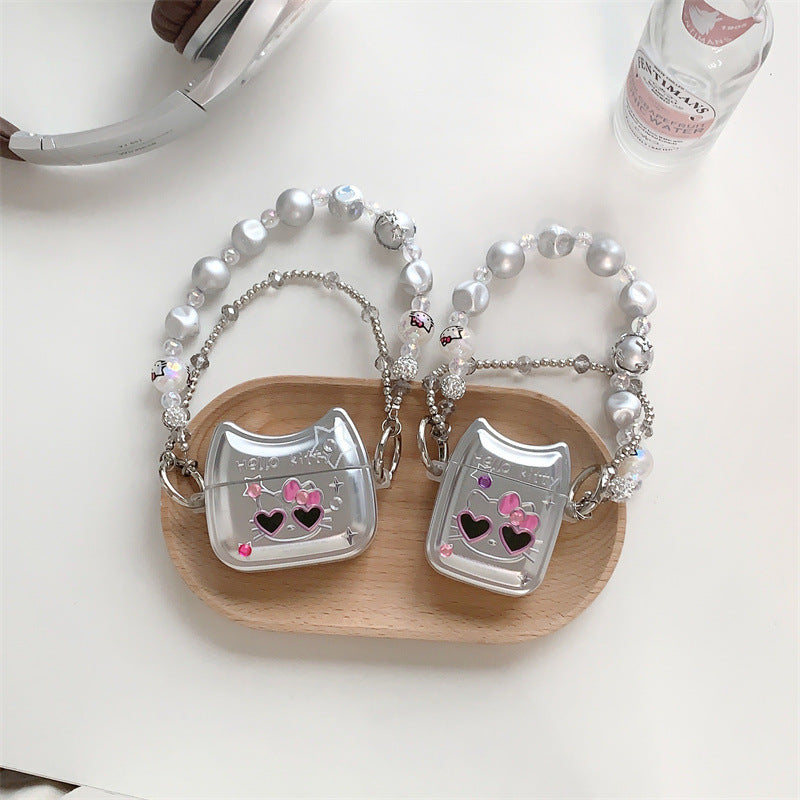 Silver Kitty Pearl Bag AirPods Case