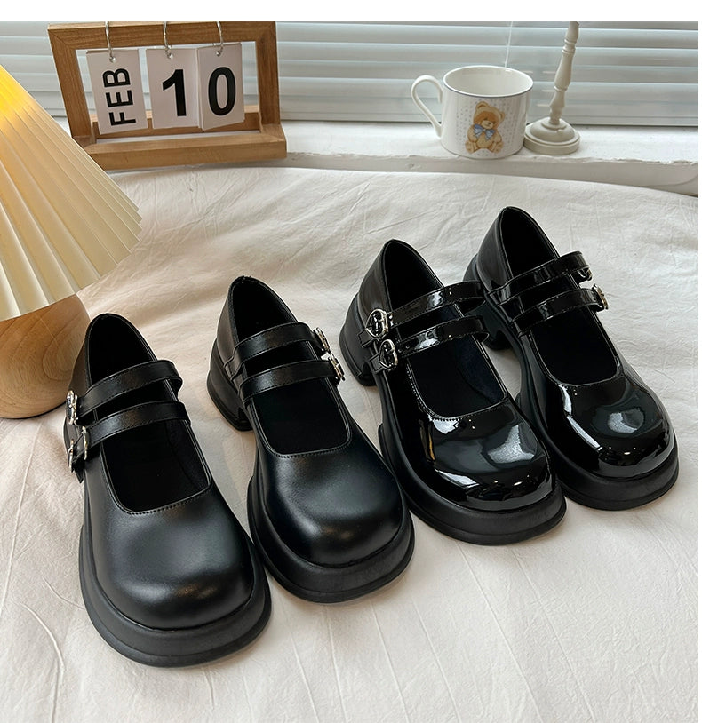 Glossy Double Strap Mary Janes