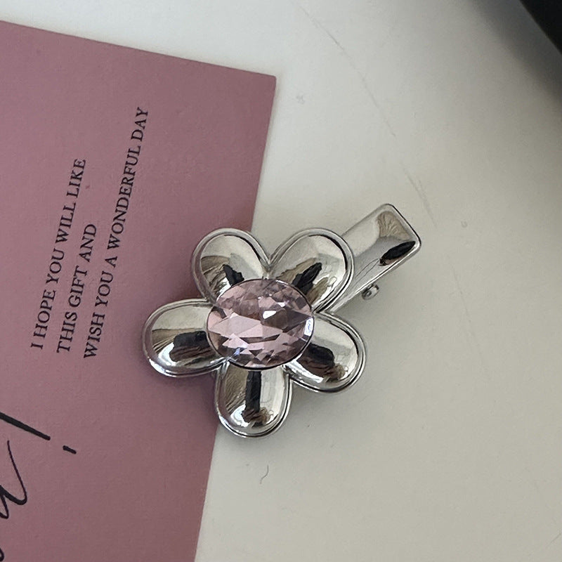 Silver Pink Crystal Hair Clips