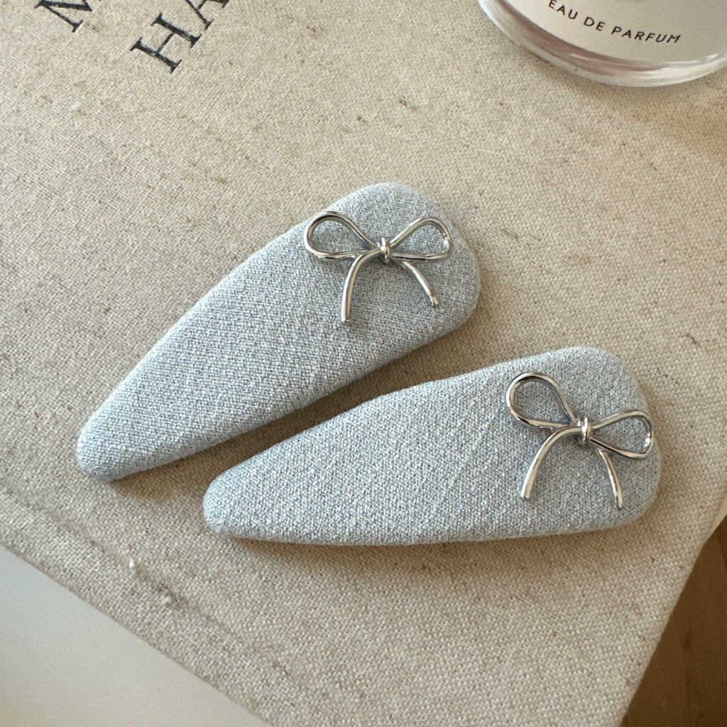 Grey Fabric Bow Clips
