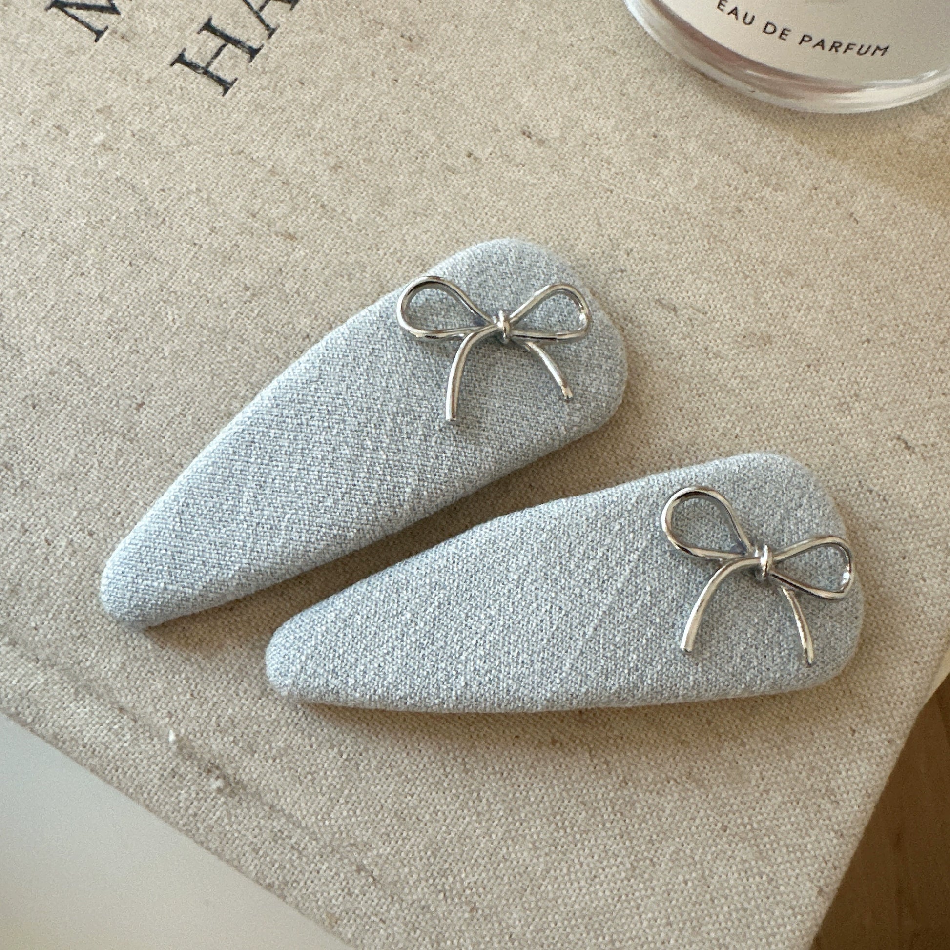 Grey Fabric Bow Clips