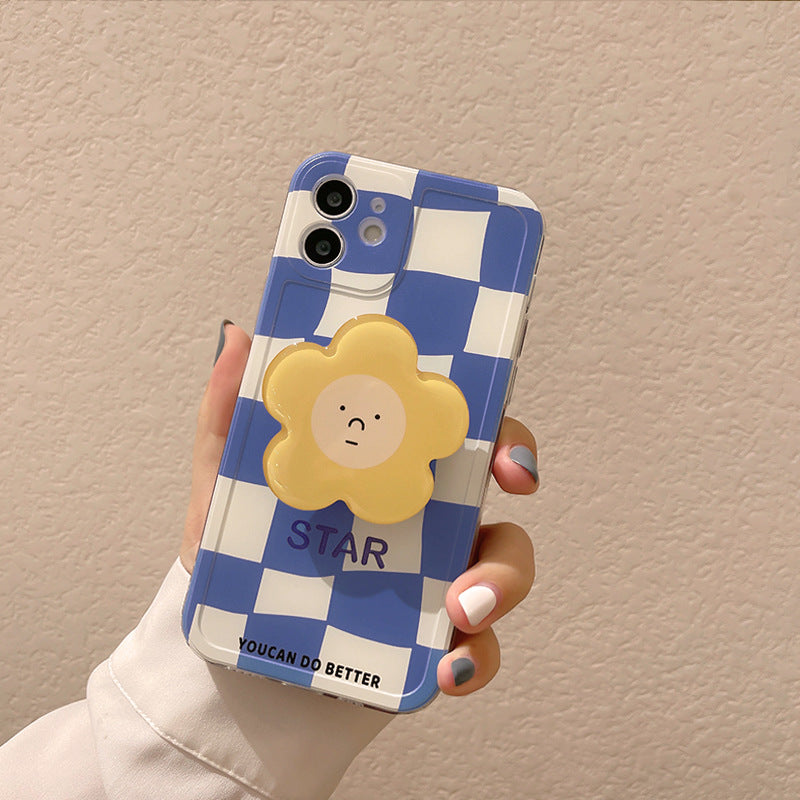 Flower Pop Socket Checkered Case