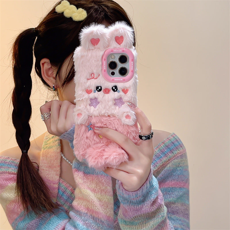 Star Blush Pink Bunny Fluffy Case