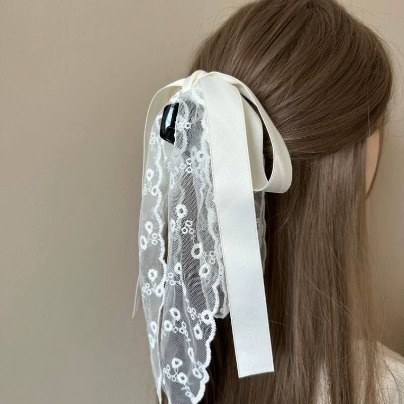 Elegant Satin Lace Bow Clip
