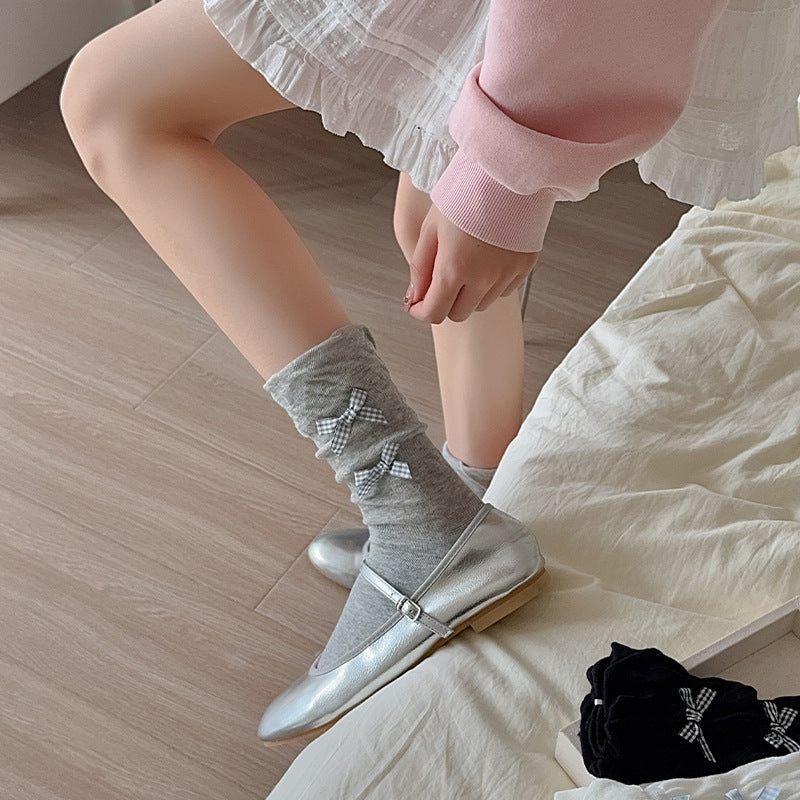 Ruffled Gingham Bow Socks