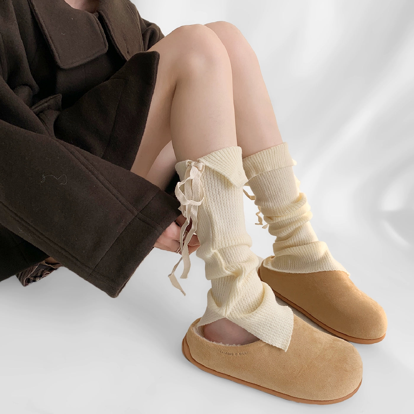 Knit Ribbon Tie Slouchy Leg Warmers