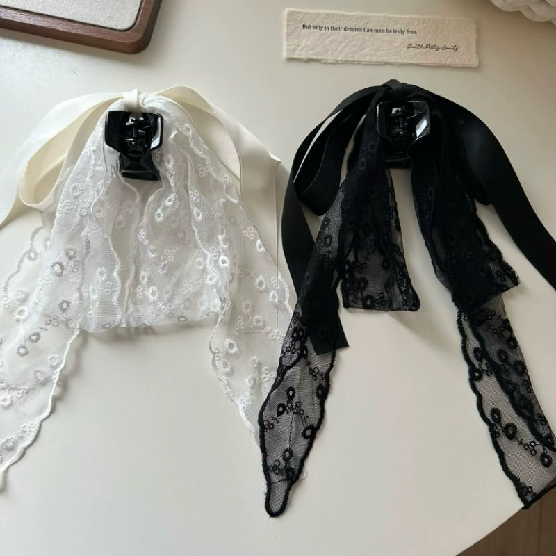 Elegant Satin Lace Bow Clip