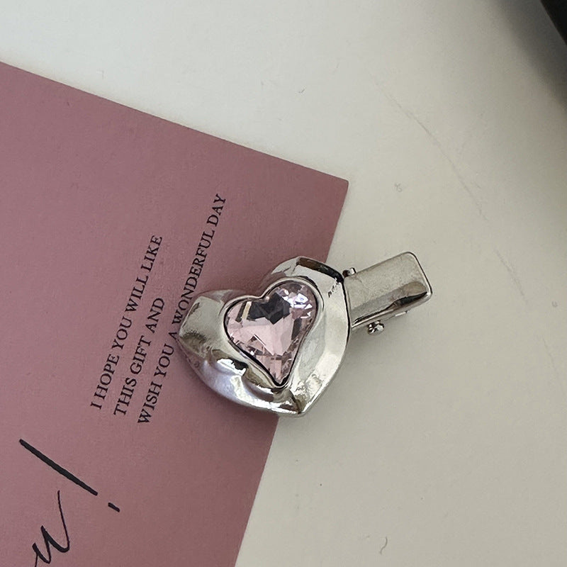 Silver Pink Crystal Hair Clips
