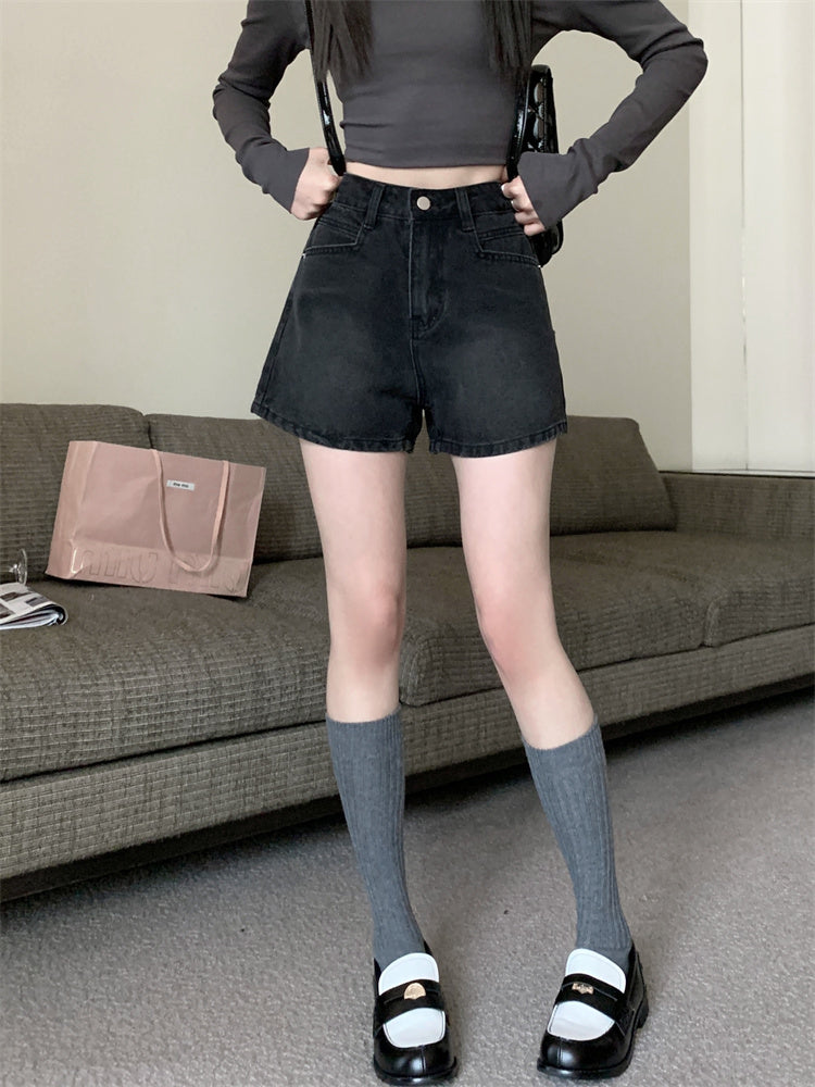 High Waist Washed Denim Shorts