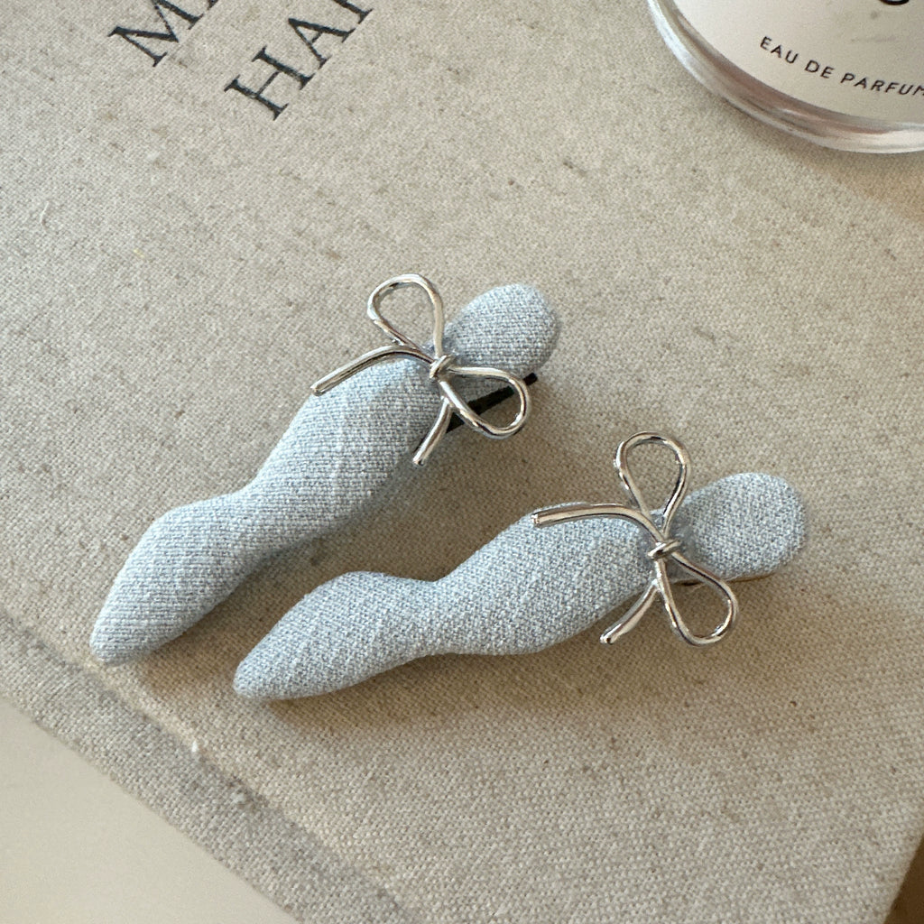 Grey Fabric Bow Clips