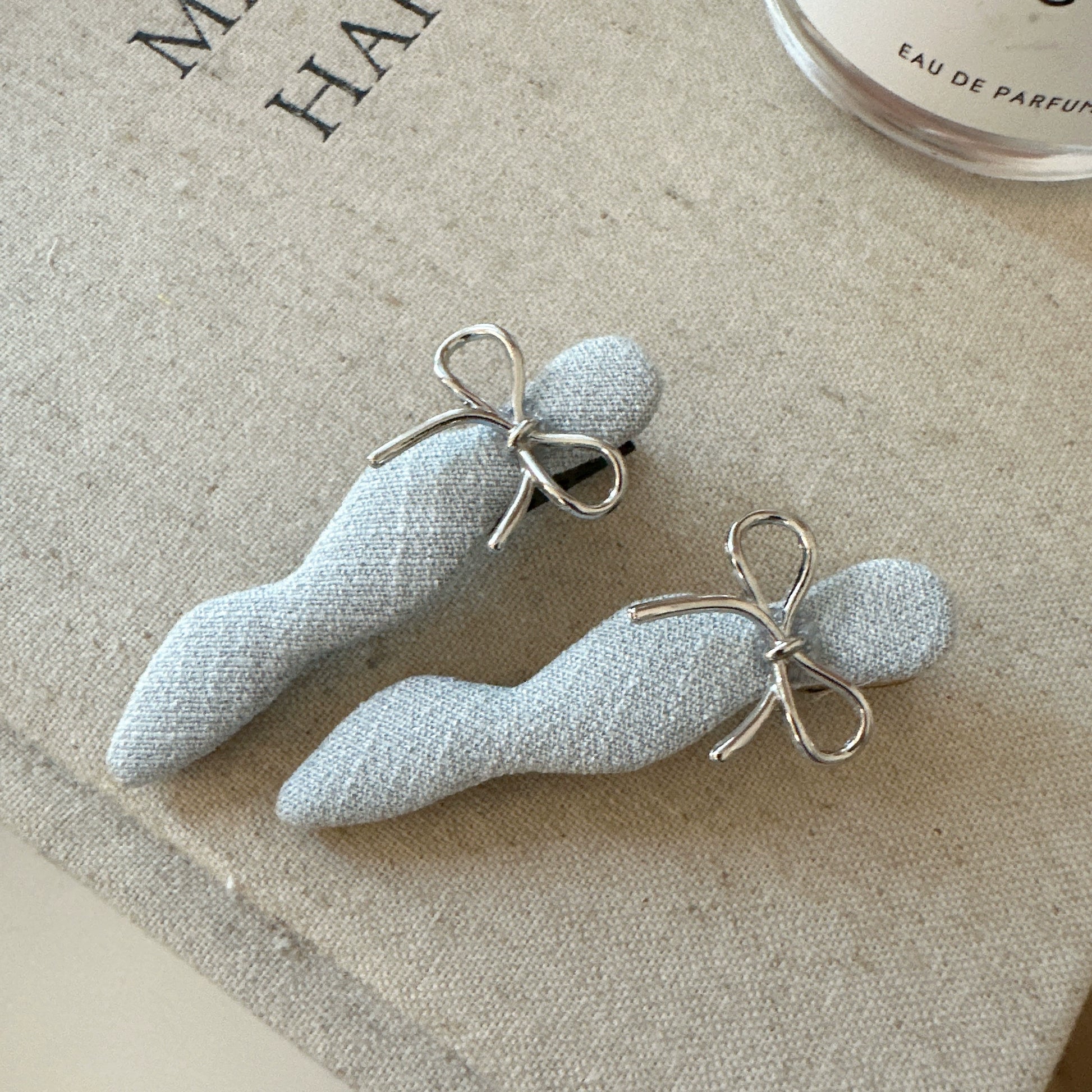 Grey Fabric Bow Clips