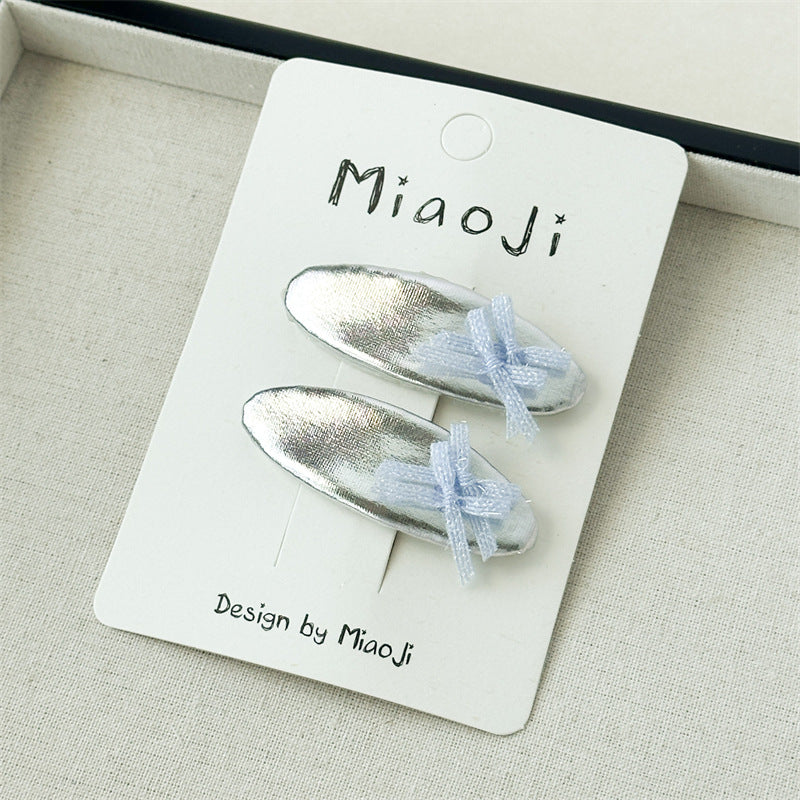 Silver Glitter Bow Clips