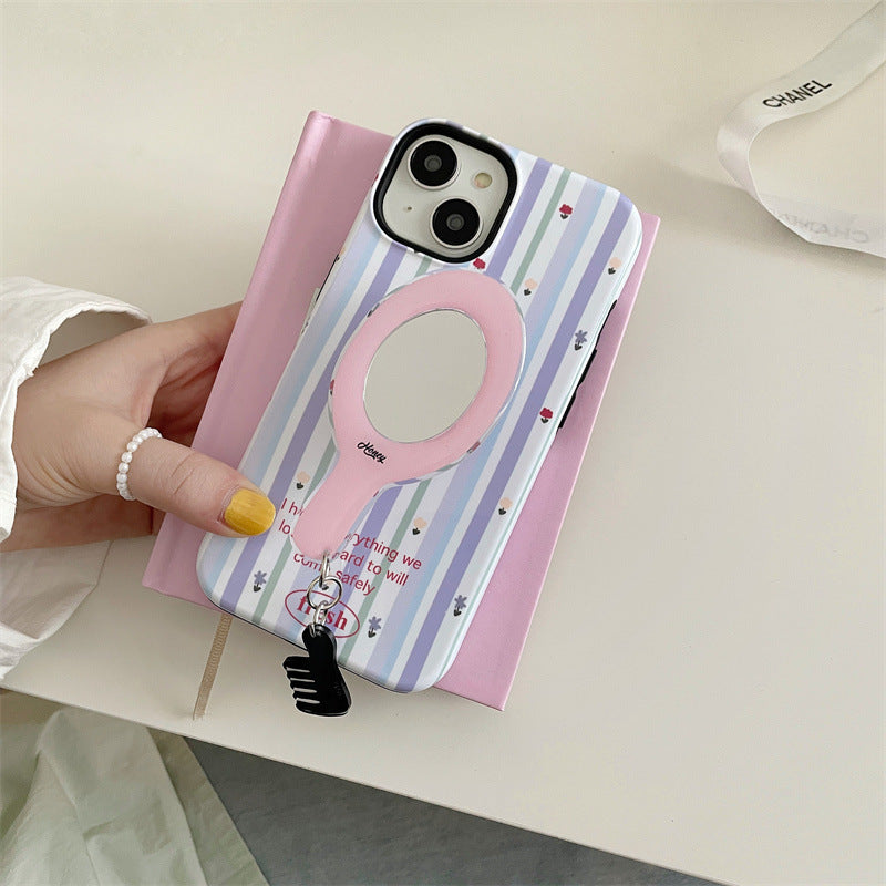 Retro Mirror Pop Socket Stripe Case